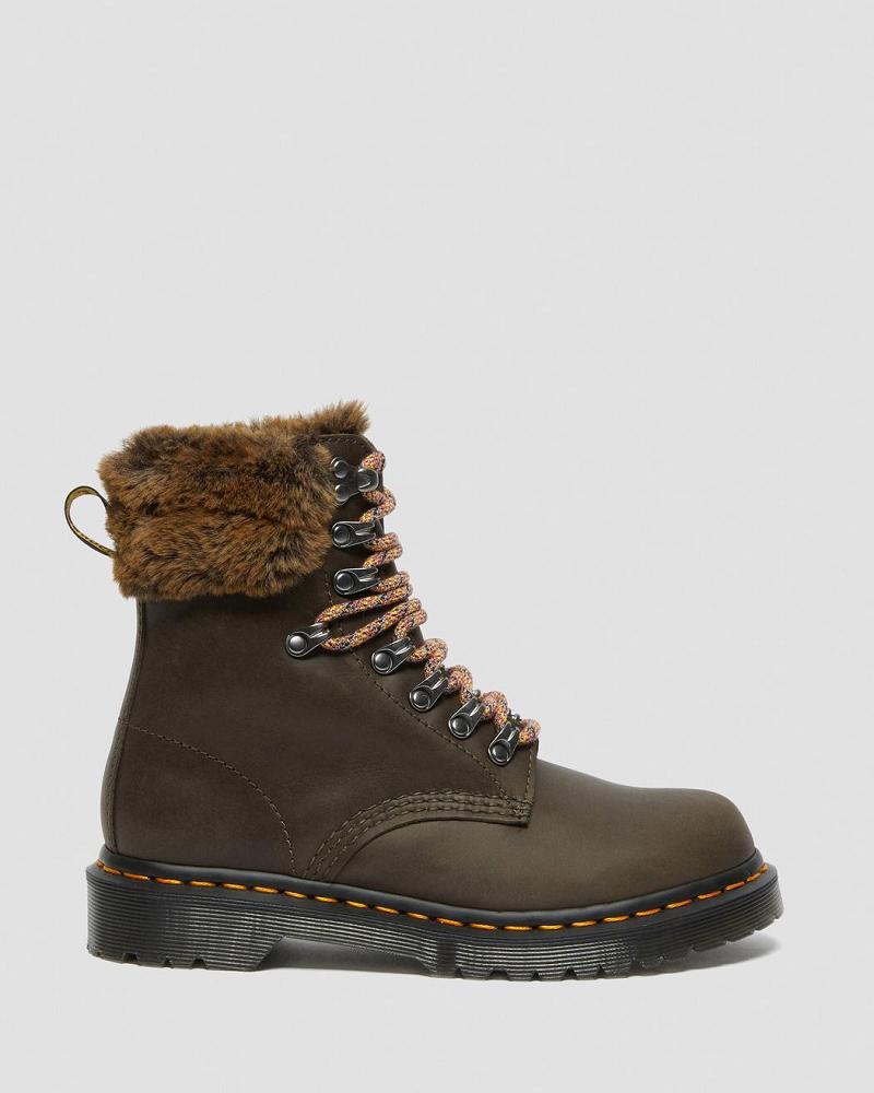 Dr Martens 1460 Serena Collar Faux Fur Forede Snørestøvletter Dame Grå | Norge 579YXF